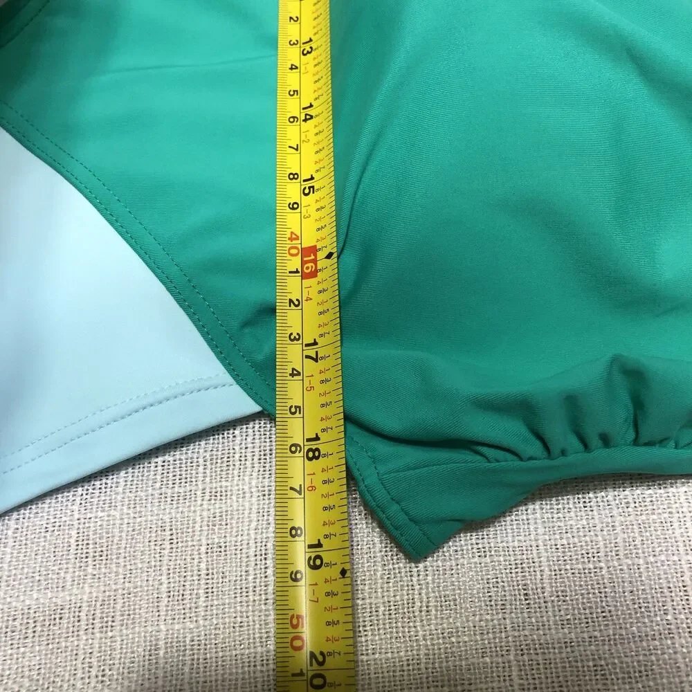 Lands End Colorblock Tankini Swim Top Womens 18W Green Blue Padded Beach Resort